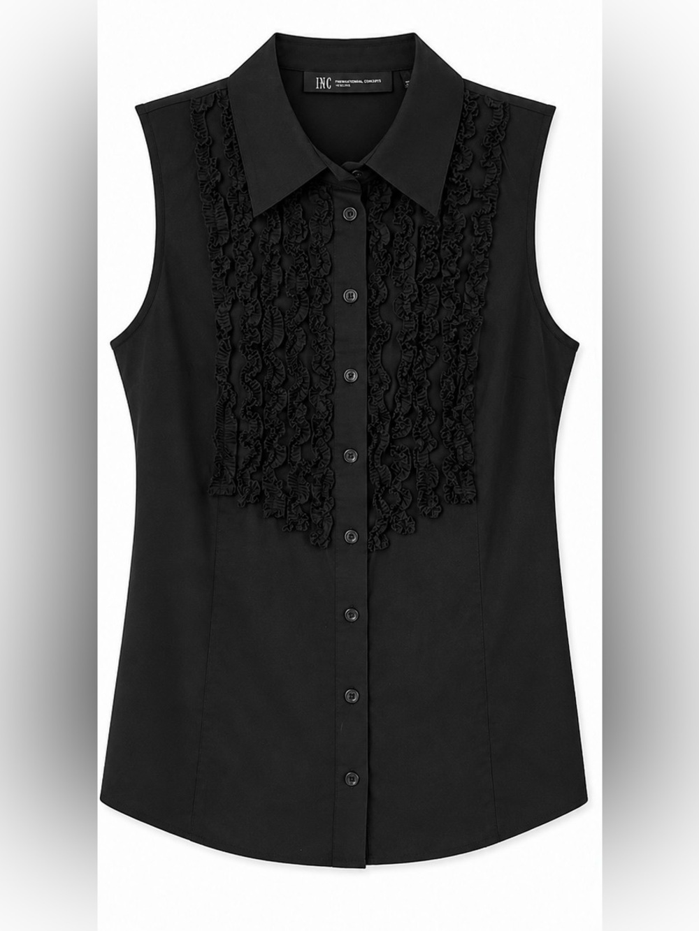 INC Sleeveless Black button down tailored blouse with ruffle detailing.NWOT,16W